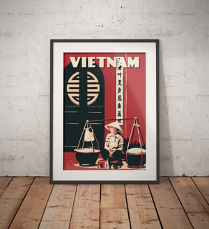Image of Vintage poster Vietnam - Vietnamese door - Red - Fine Art Print
