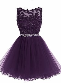 Image 1 of Beautiful Purple Tulle Homecoming Dress, Short Prom Dress 2021