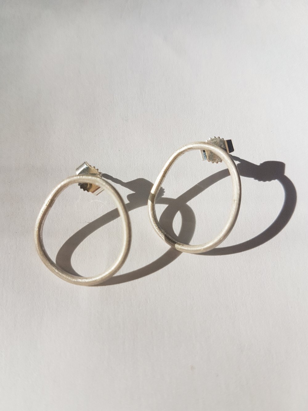 Image of Organic Shaped Silver Earrings (Roundish)