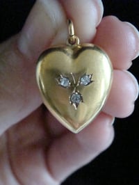 Image 1 of Victorian 15ct yellow gold old cut diamond puff heart pendant