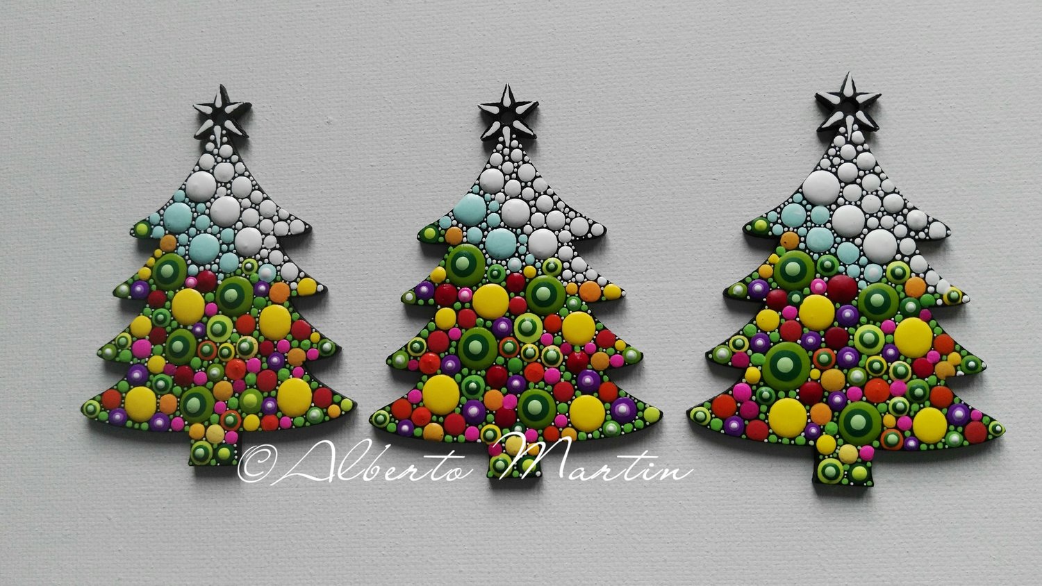 Image of (Number 21). New Christmas tree ornaments - Dot art Christmas decor. Set of 3.