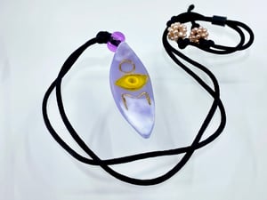 Image of Pate de Verre Glass  Pendant"OM and the Third Eye" Lotus Petal in Lavender and Yellow