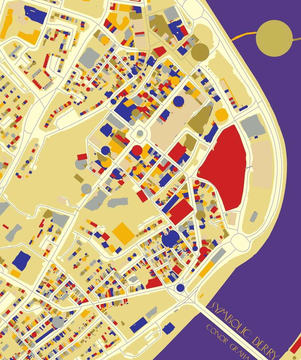 'Symbolic Derry' - Gold.  65x65cm Map Art Print.