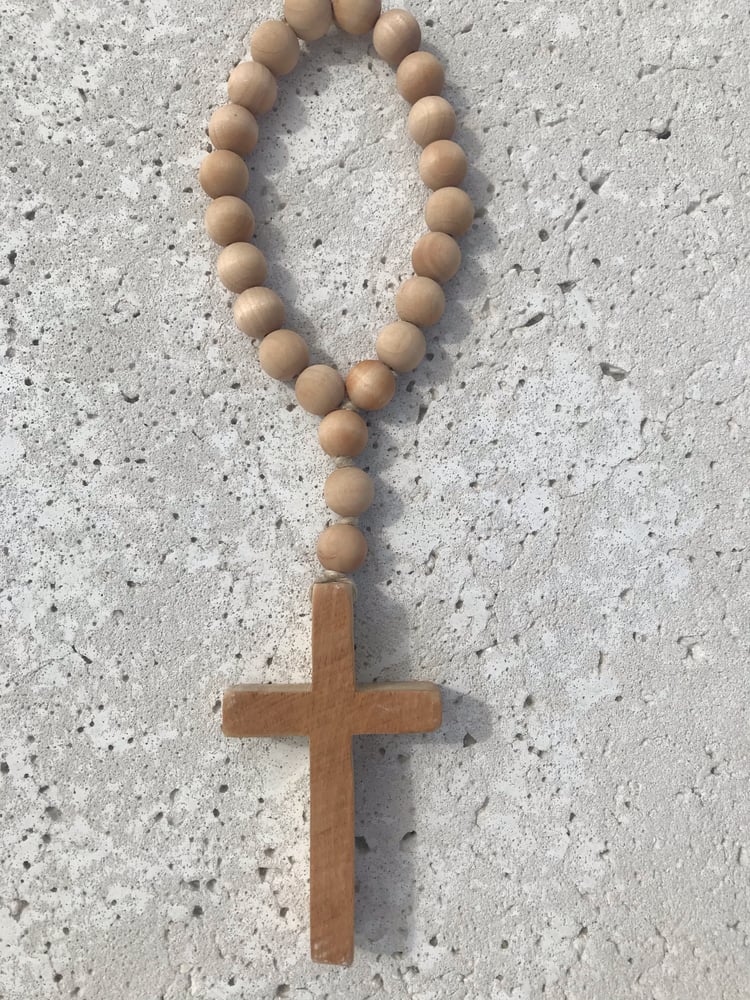 Image of Reclaimed Mini Love Beads - 'Dried Palm' Beads with Raw Wooden Cross