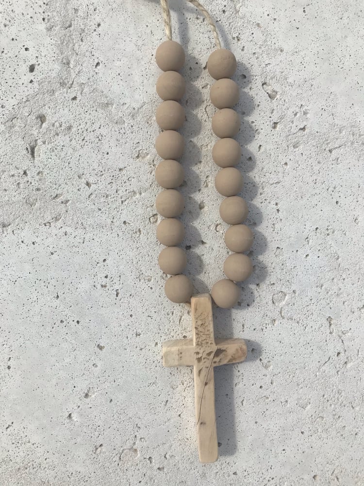 Image of ‘Washed Sand' Mini Beads with Wooden Cross