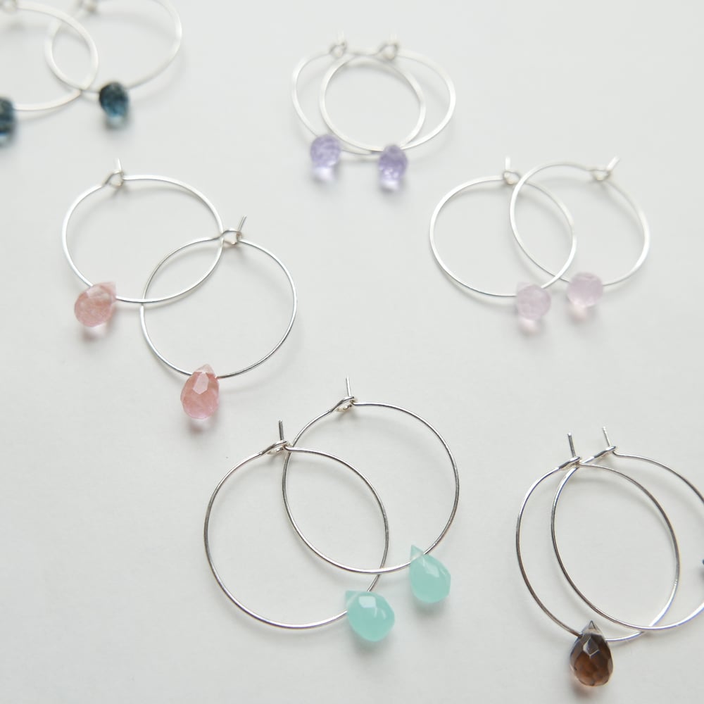 Image of Goodheart Hoops Agate Drops - Silver Plated
