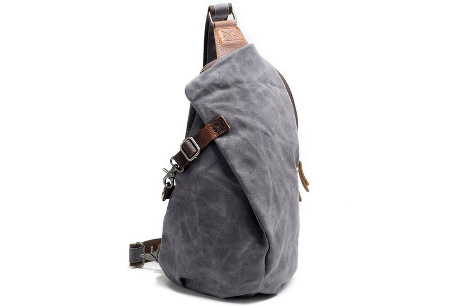 Image of Handcrafted Genuine Leather Canvas Chest Bag Sling Bag Chest Pack 82040