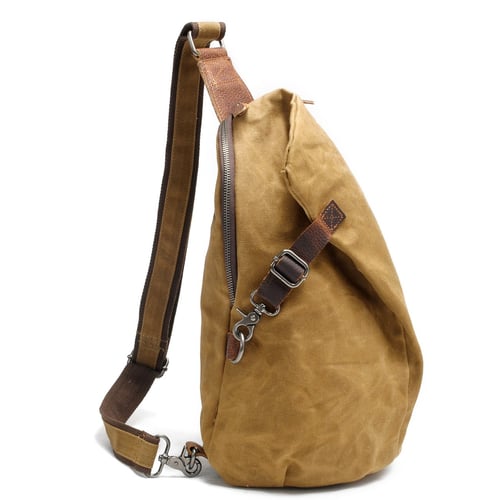 Image of Handcrafted Genuine Leather Canvas Chest Bag Sling Bag Chest Pack 82040