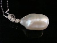 Image 1 of 18ct white gold large baroque pearl and diamond pendant 