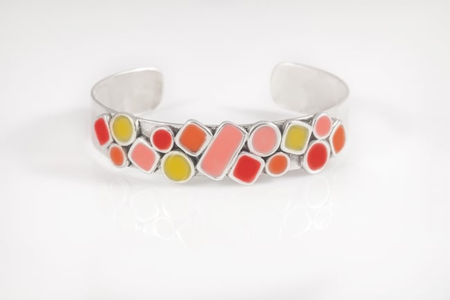 Multicolor Squares and Cirlces Silver Cuff