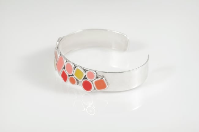 Multicolor Squares and Cirlces Silver Cuff