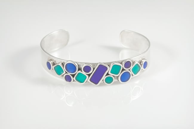 Multicolor Squares and Cirlces Silver Cuff - Blue