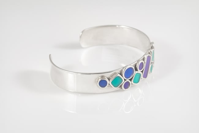 Multicolor Squares and Cirlces Silver Cuff - Blue