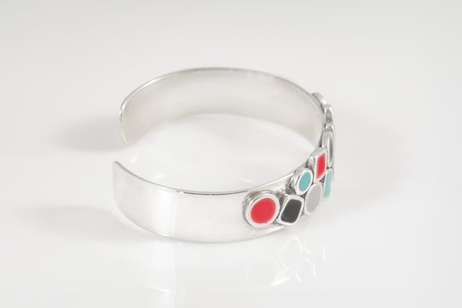 Multicolor Squares and Cirlces Silver Bracelet