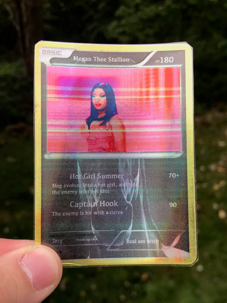 Image of Megan Thee Stallion handmade Holo Pokemon card
