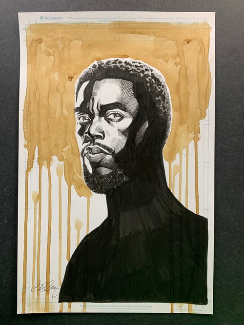 Image of CHADWICK BOSEMAN - REST IN POWER MARVEL COMICS TRIBUTE original art (back) cover