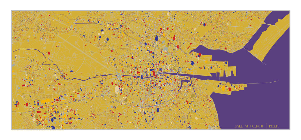  Baile Áth Cliath / Dublin. 56x24cm Map Art Print. 