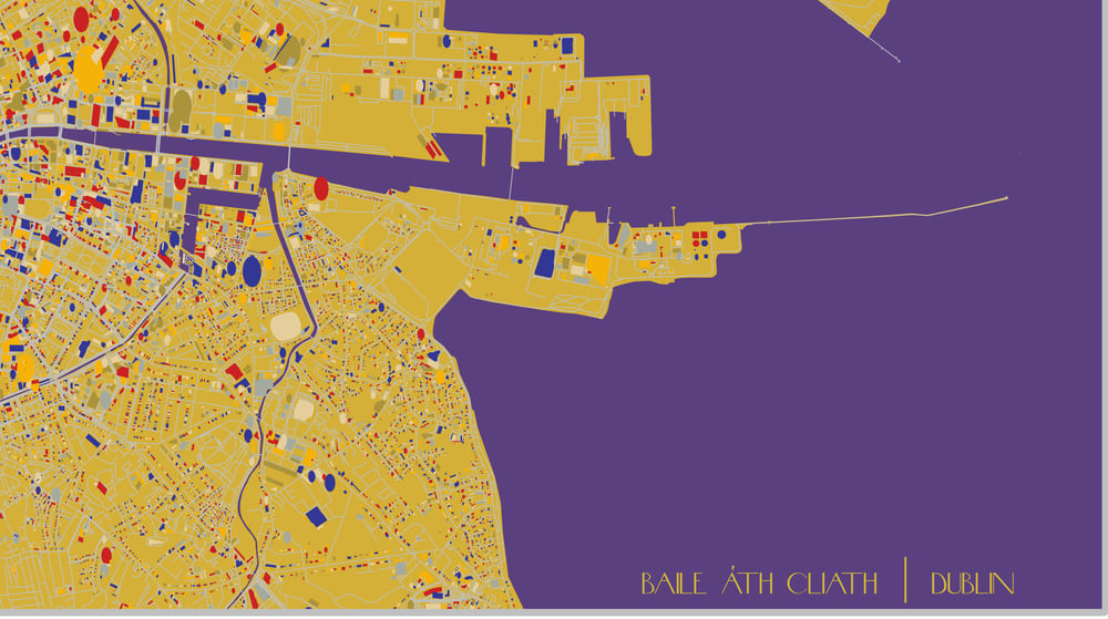  Baile Áth Cliath / Dublin. 56x24cm Map Art Print. 