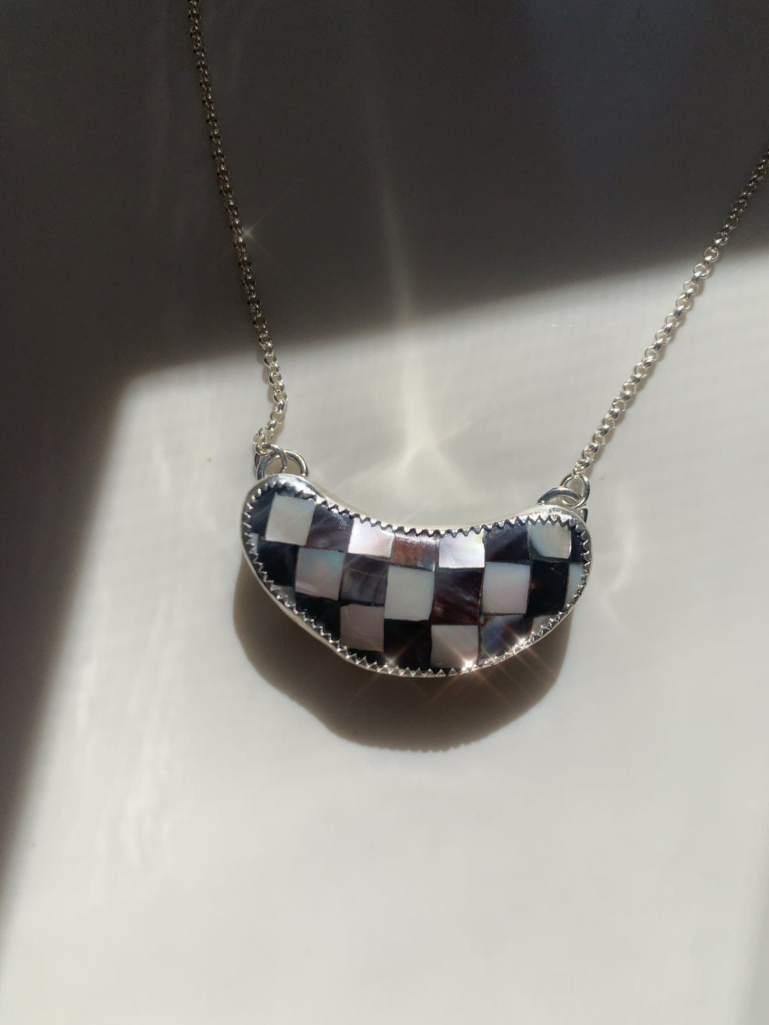 Image of Checkered Crescent Moon Necklace 
