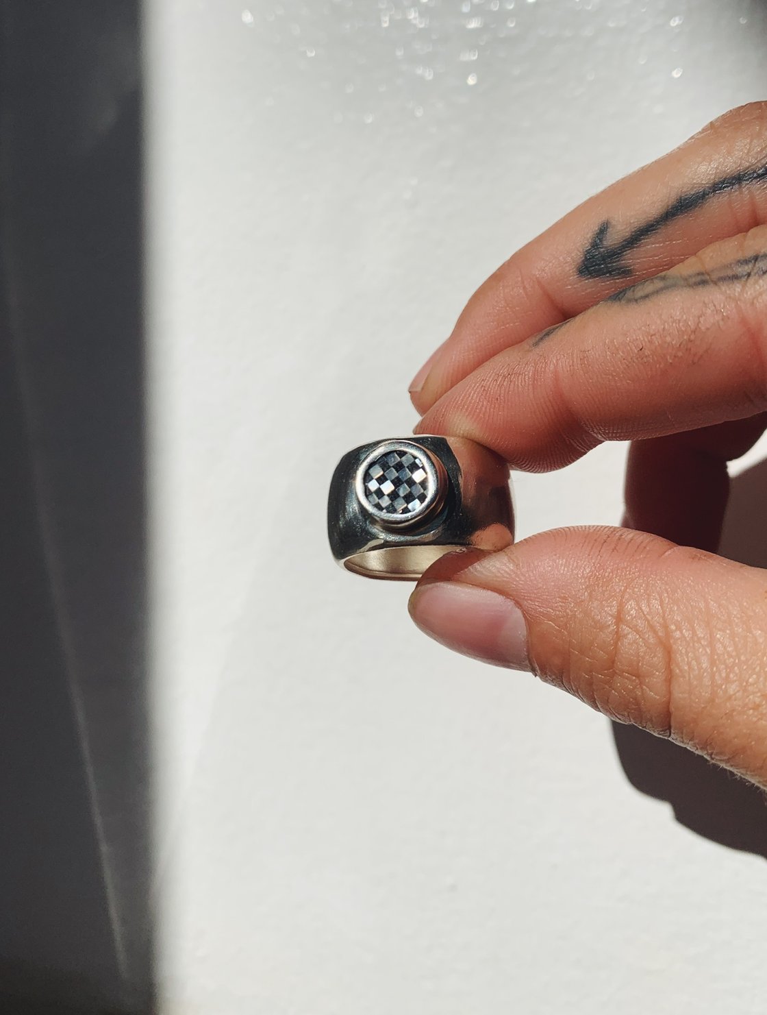 Image of Mother of Pearl + Onyx Bubba Ring 