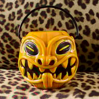 Image 3 of TRICK OR TIKI Limited Edition Halloween Pumpkin Pail 16oz Tiki Mug w/ Movable Handle