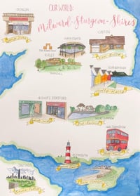 Personalised hand drawn watercolour map