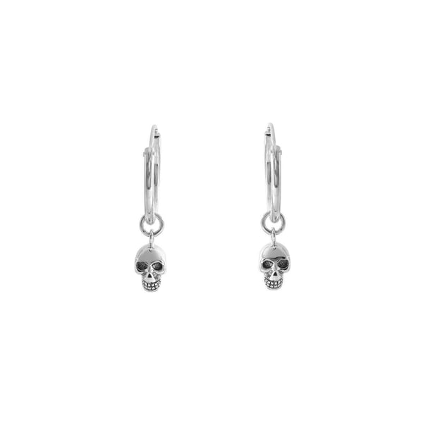 Image of Calavera Skull Sleeper Hoop Earrings Sterling Silver