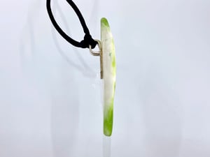 Image of Pate de Verre Glass Pendant "OM Peace" Lotus Petal in Green, White and Yellow