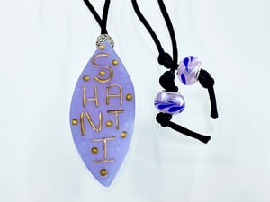 Image of Pate de Verre Glass Pendant "Amethyst Shanti" Lotus Petal in Purple