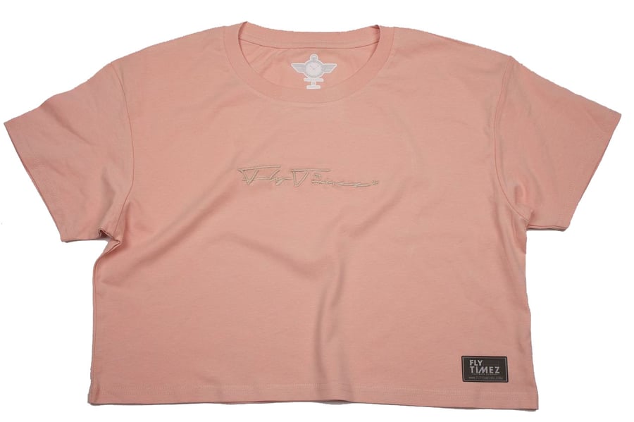 Image of FLYTIMEZ WOMEN'S "SIGNATURE" EMBROIDERED CROP TEE (PINK)