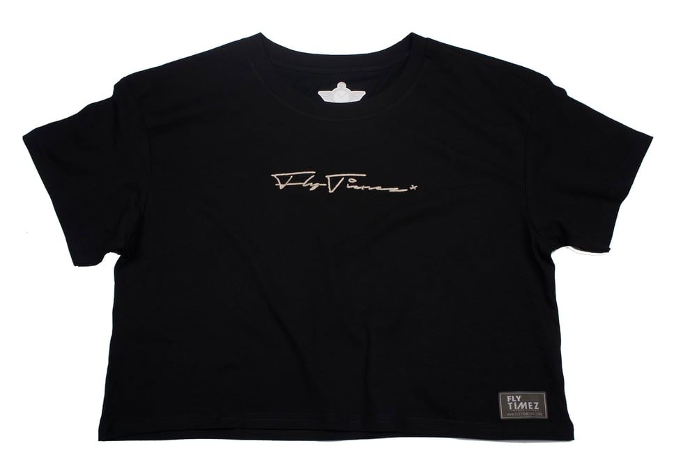 Image of FlyTimez WOMEN'S "SIGNATURE" EMBROIDERED CROP TEE (BLACK)