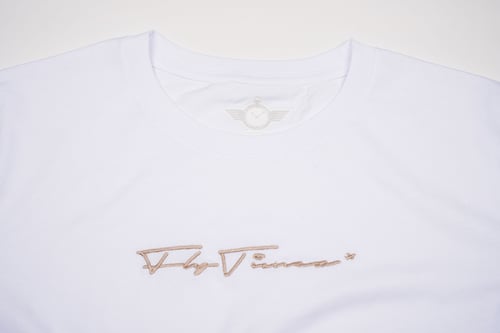 Image of FLYTIMEZ WOMEN'S "SIGNATURE" EMBROIDERED CROP TEE (WHITE)