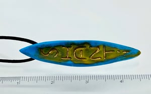 Image of Pate de Verre Glass Pendant  "Shanti"  Lotus Petal  Pendant in Turquoise and Yellow
