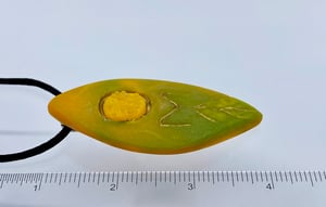 Image of Pate de Verre Glass "OM" Lotus Petal Shaped Pendant in Yellows and Greens