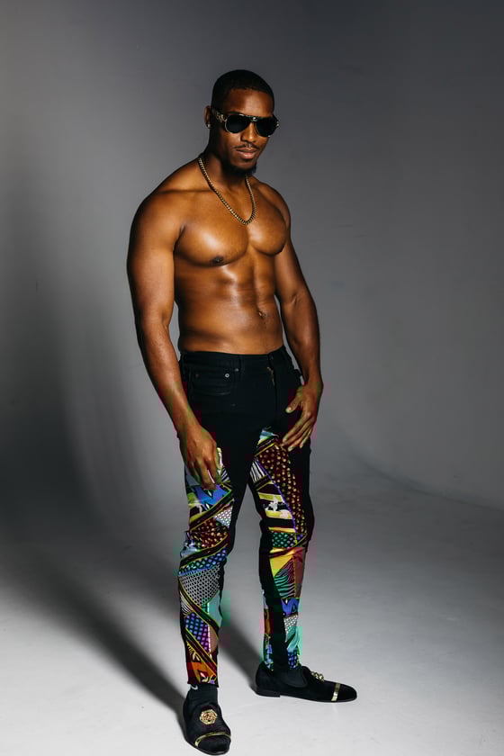 Image of MENS DENIM & Printed SILK PANT