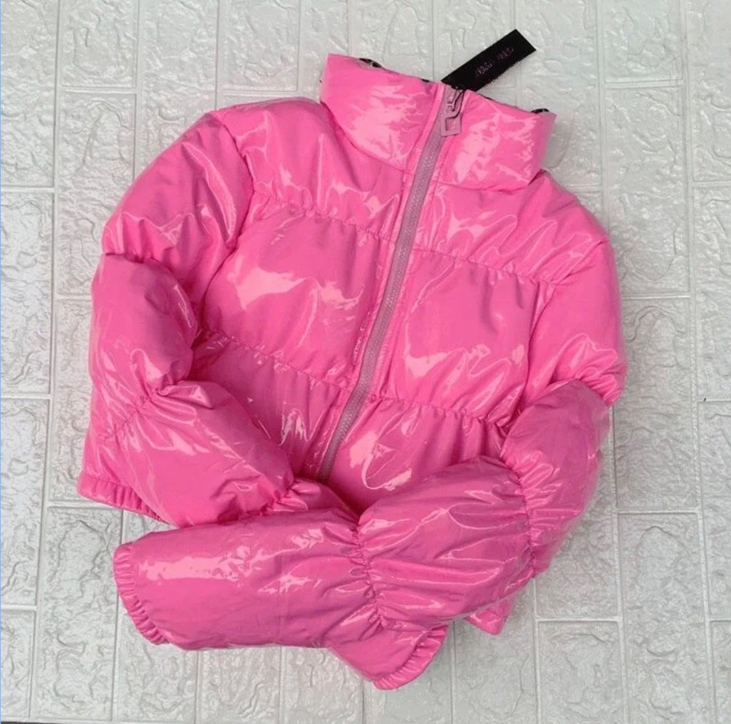 pink cropped bubble coat