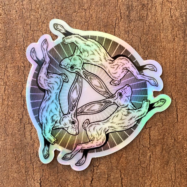Three Hares Holographic Sticker