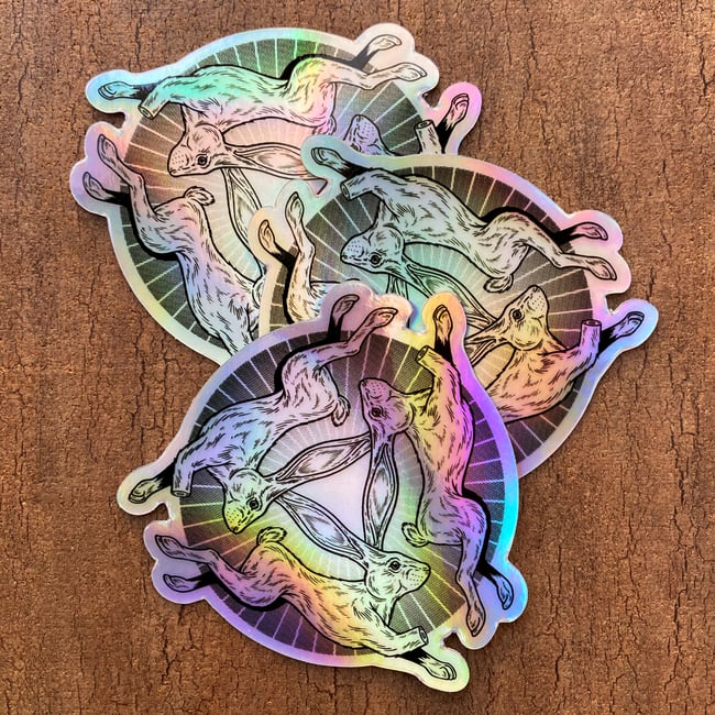 Three Hares Holographic Sticker