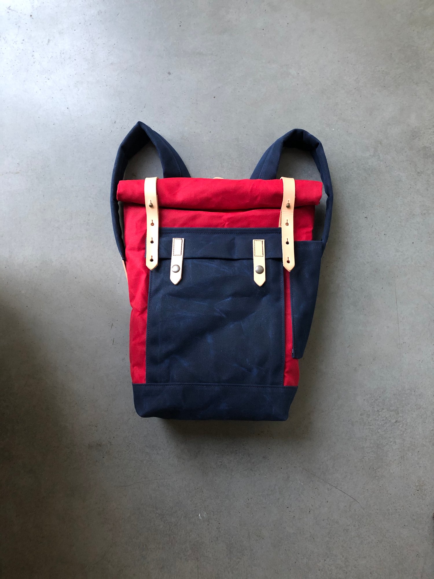 Image of Red waxed canvas leather Backpack medium size / outdoor backpack / Hipster Backpack with roll top an