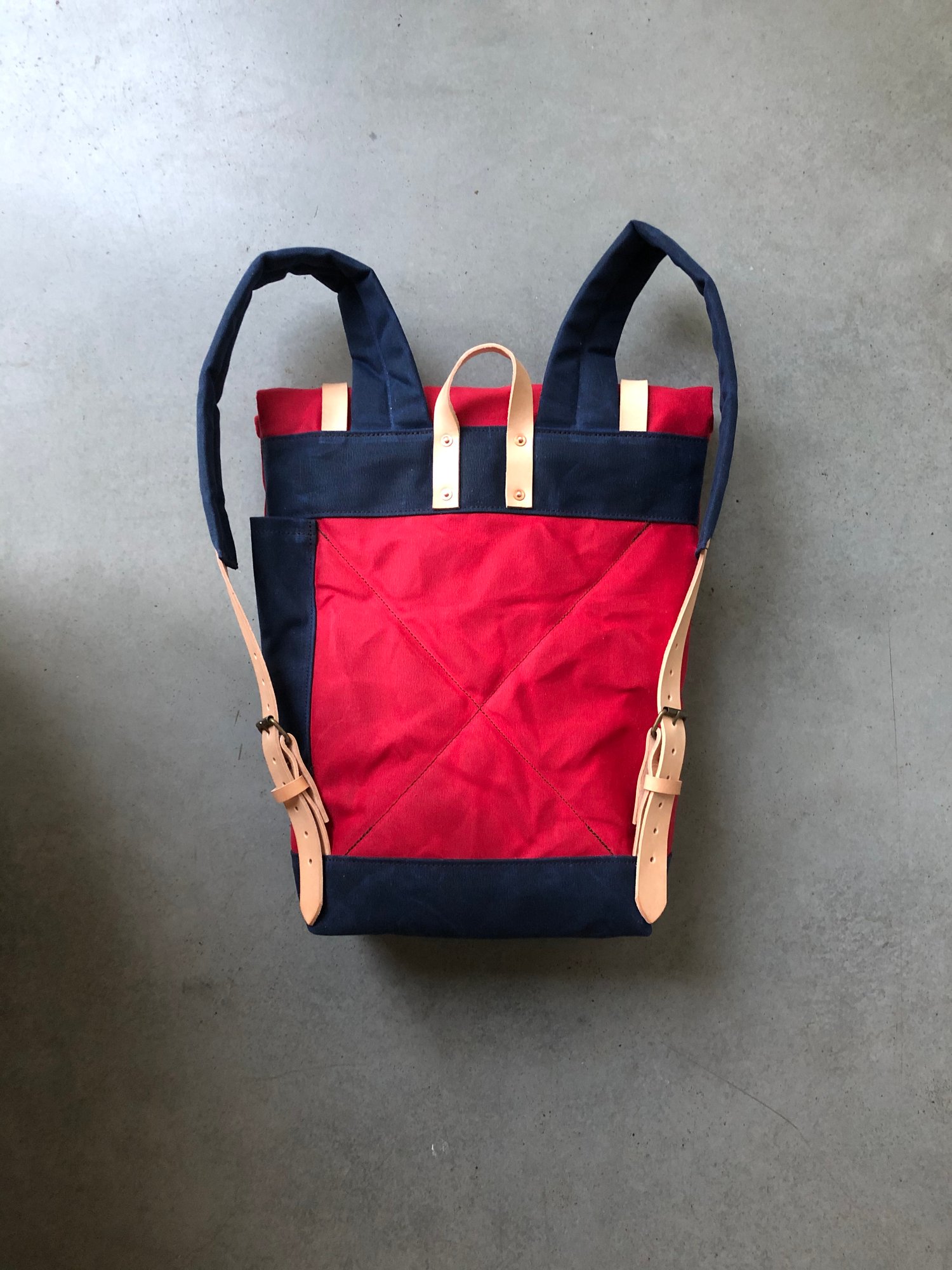 Image of Red waxed canvas leather Backpack medium size / outdoor backpack / Hipster Backpack with roll top an