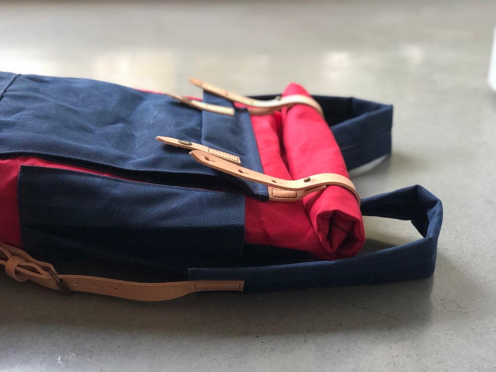 Image of Red waxed canvas leather Backpack medium size / outdoor backpack / Hipster Backpack with roll top an