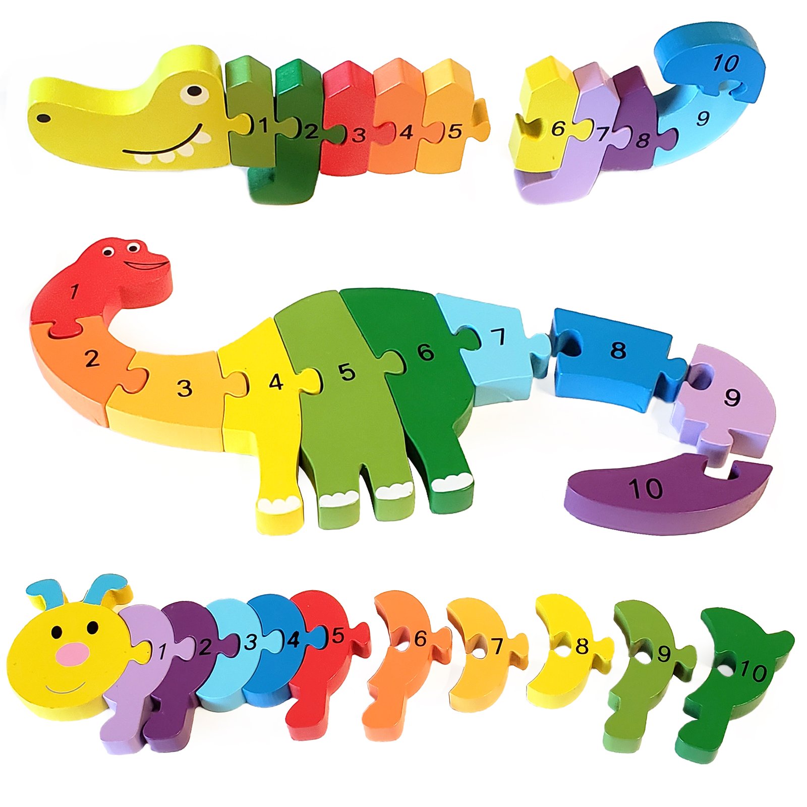 Wooden Wild Animals Chunky Puzzle for Toddlers Preschool Learning Toys FI 
