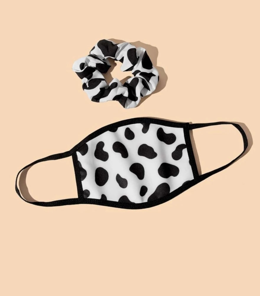 Image of Cow Print Mask & Scrunchie 