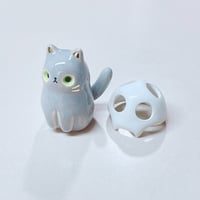 Image 3 of Gray Kitty With Skull Mask Ceramic Figurine 2