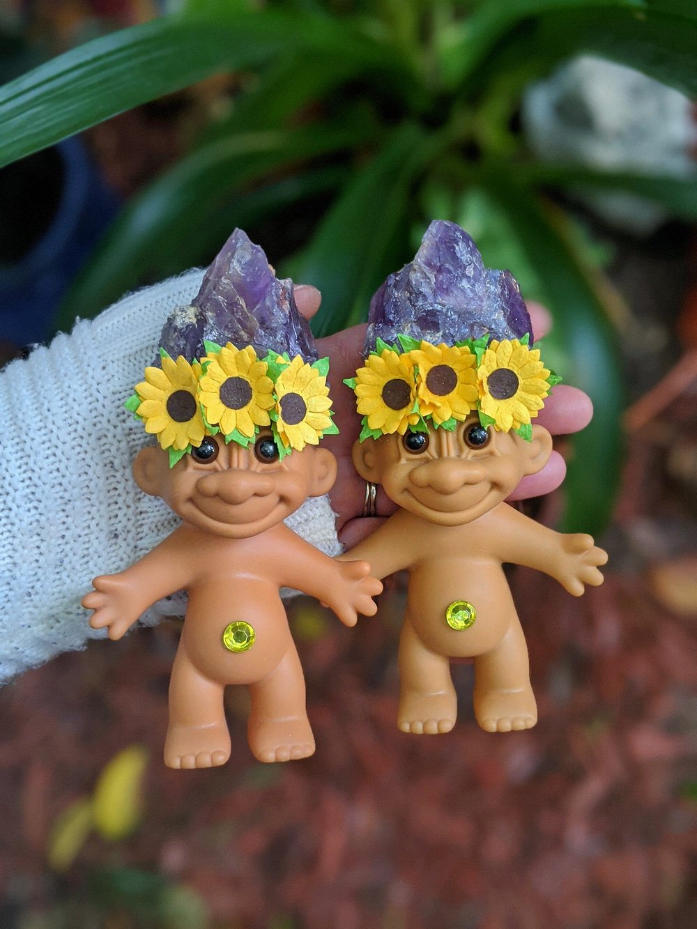 MADE TO ORDER: Amethyst Troll with Sunflower Crown 6"