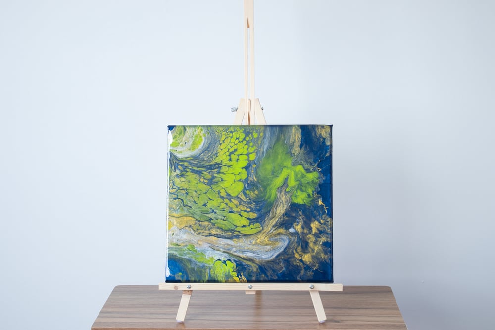 Image of Stormy Night | Navy, Lime Green, Silver and Gold Acrylic Fluid Art