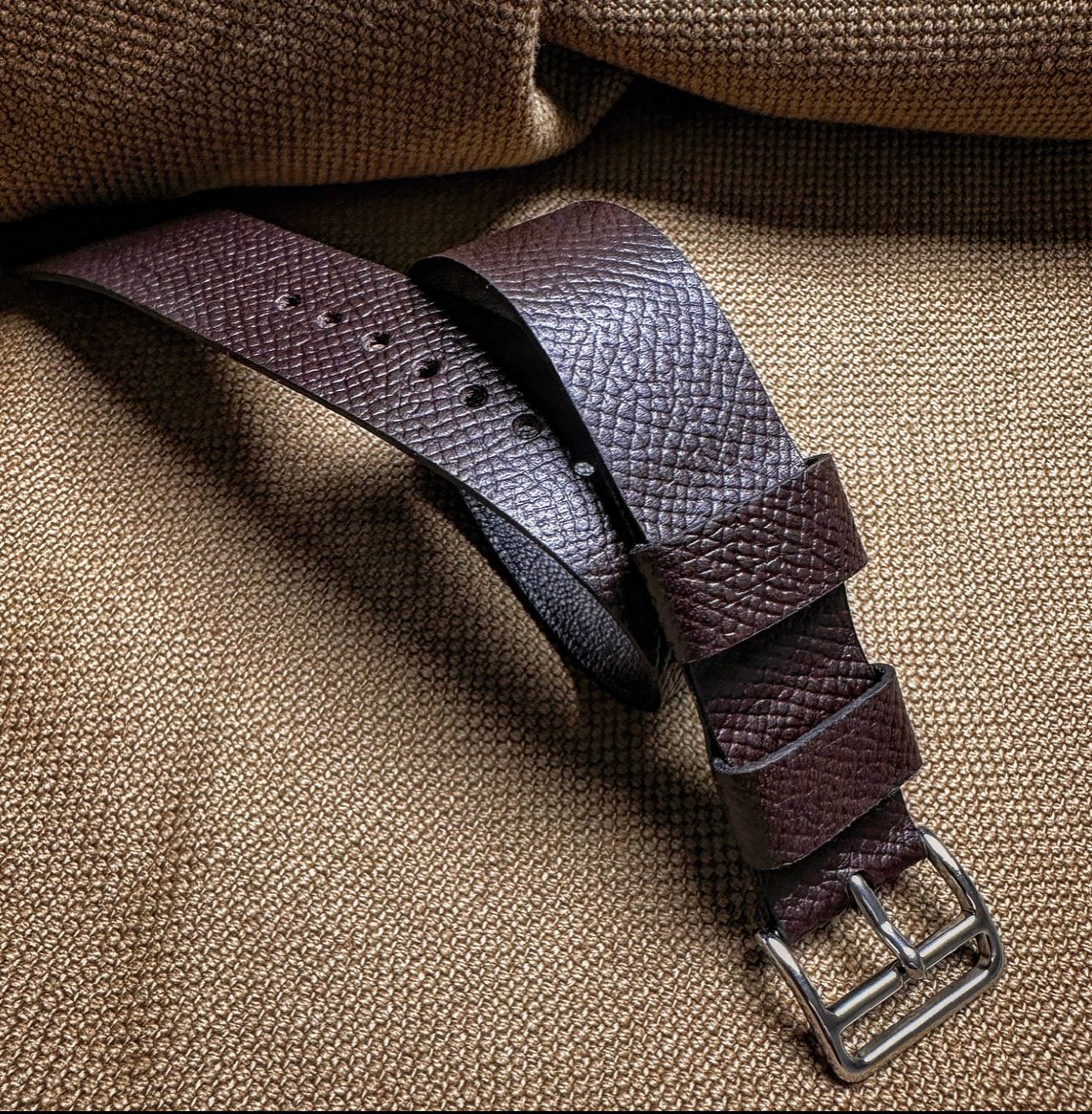 Image of Dark Brown French Grained Calfskin Single piece pull through watch strap