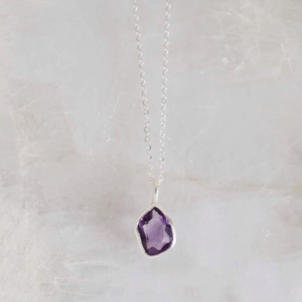 Image of Amethyst mixed cut silver necklace