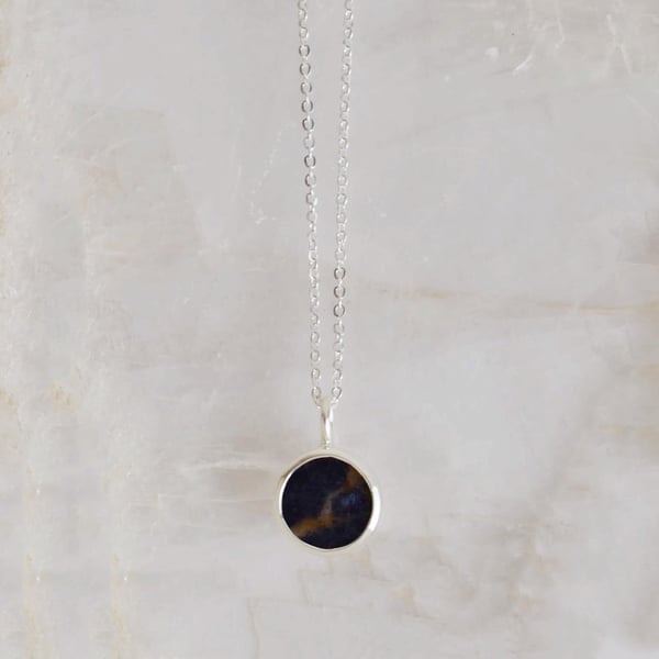 Image of Sodalite round flat cut silver necklace