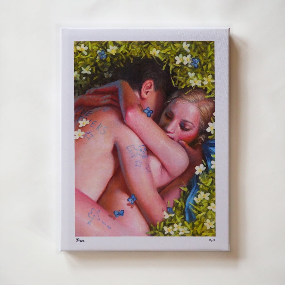 Image of "Lovers" embellished print on canvas